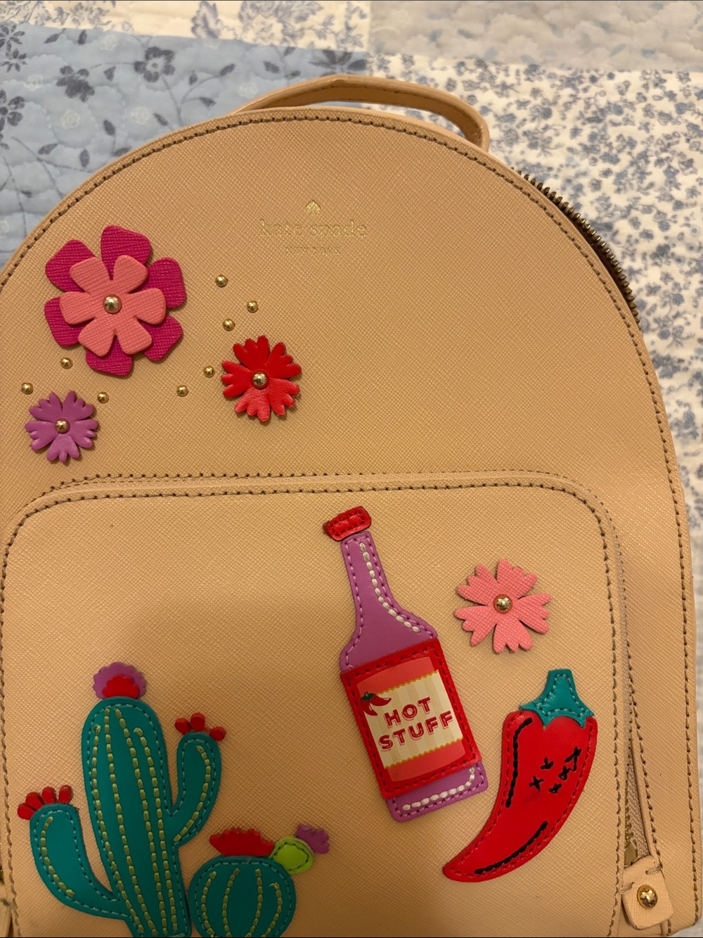kate spade Blush Pink Backpack with Floral, Cactus & Hot Sauce Appliqués
